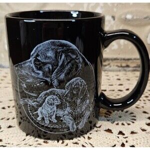 Vintage 1994 Signed Black Ceramic Hand Decorated Mug Labrador Retrievers